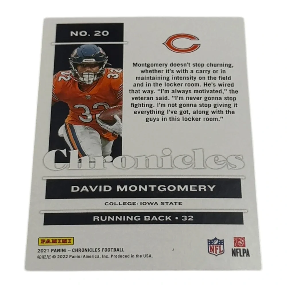 2021 Panini Chronicles David Montgomery #20 Chicago Bears Running Back NFL Card